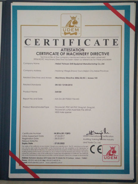 Porcellana Hebei Yichuan Drilling Equipment Manufacturing Co., Ltd Certificazioni